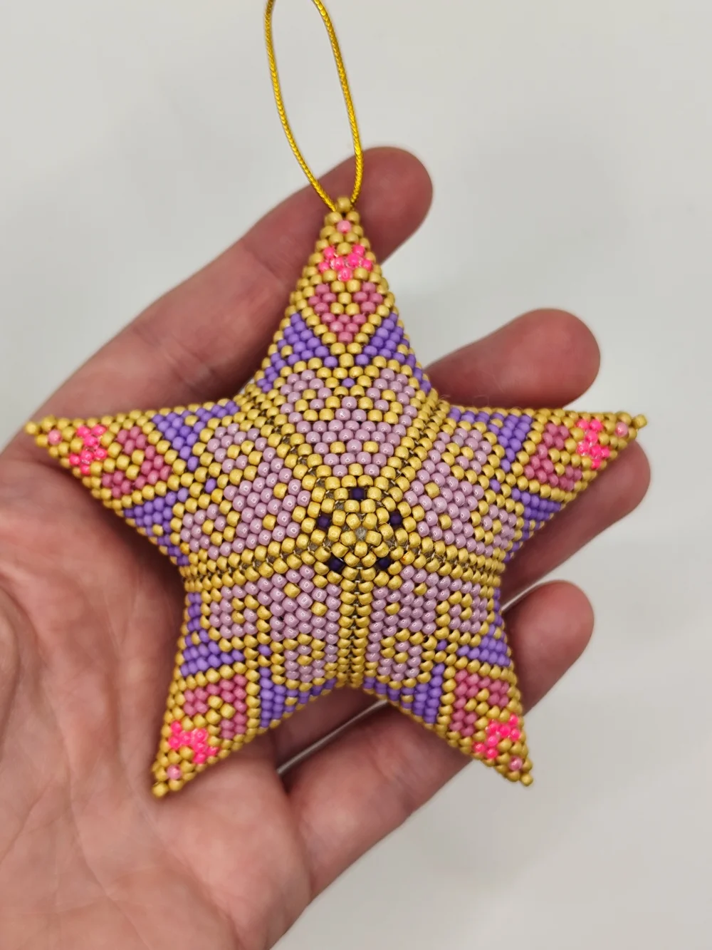 Handmade Beaded Star in Pink, Purple & Gold